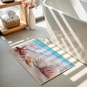 Xianshime Coastal Beach Bathroom Rug 20 x 32 Ocean Bathroom Decor Quick Dry Non Slip Bath Mat Washable Soft Absorbent Low Pile Bath Rug for Bathtub Sink Shower Laundry Room