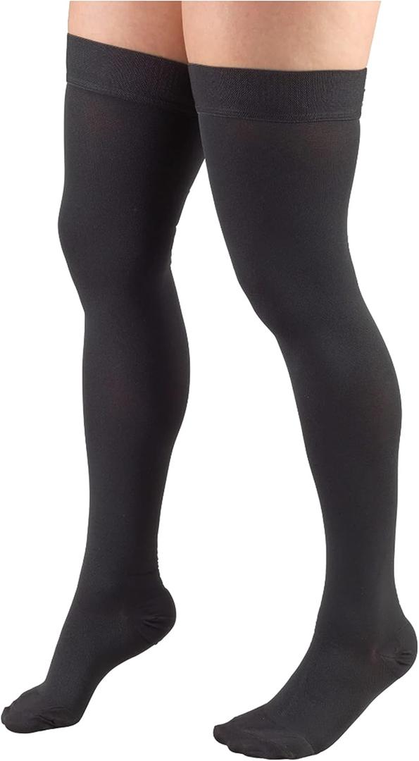 Truform 20-30 mmHg Compression Stockings for Men and Women, Thigh High Length, Dot Top, Closed Toe, Charcoal, X-Large