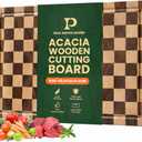 100% Organic Acacia Wood Cutting Board 16.5" x 11.6" End Grain Checkered Wooden Cutting Board for Kitchen,Premium Butcher Block with Deep Juice Groove, Built-In Handle & Non-Slip Pads