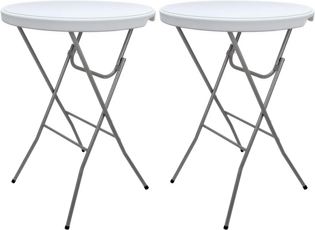 28in Folding Round Cocktail Table, Removable Legs White 2Pack