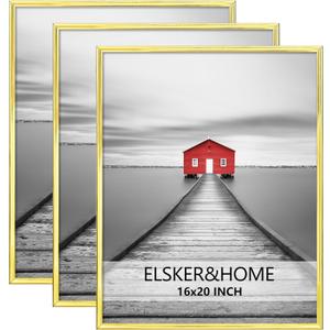 ELSKER&HOME 16x20 Poster Frame 3 Pack, Gold Picture Frame for Horizontal or Vertical Wall Mounting, Sturdy and Scratch-proof