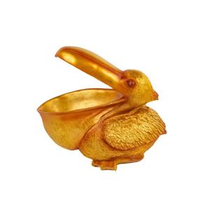 Pelicans Figurine Decor Creative Resin Statues with Large Bill Pelican Statue Storage Basket Miniature Animals Figurines Keys Candy Bowl Home Entryway Decorative Gifts (Gold)