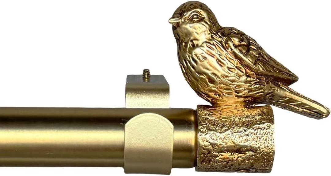 Adjustable 36-72 Inch Antique Gold Curtain Rod for Window, Bird Drapery Rod