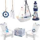 7 Pieces Wooden Box Wooden Lighthouse Mini Sailboat Anchor Fish Hanging Starfish Model Spring Summer Easter Tree Ornament Decoration Aquarium Decor Landscape Tank Ornament Office Mini Garden Landscape
