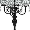 22.5" Black Metal & Crystal Tea Light Candle Holder - Wedding, Party Centerpiece for Events, Decorative Chandelier (1, Black)