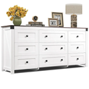 WLIVE Farmhouse Dresser for Bedroom, 63" Wide 9 Drawer Dresser Storage Organizer, Wood Chest of Drawers for Bedroom, TV Stand for 70 inch TV, for Living Room, Hallway, Ball Bearing Slide (White)