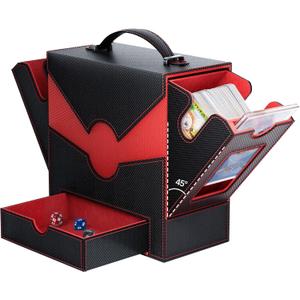 Gomyrod MTG Deck Box with 45° Quick Access, Fits 500+ Single Sleeved Cards, 3-IN-1 Card Deck Box for Commander Display, Portable Deck Case Compatible for TCG, CCG, MTG Cards, Red
