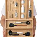 Stack Bamboo Drawer Organizer Set of 5, Kitchen Utensil, Flatware & Silverware Organizer-Wood Laminated Stackable for Kitchen, Bedroom, 13.4''x4.5''*2+10.2''x3.3''*2+10.2''x6.7''*1