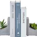MyGift Decorative Bookends for Heavy Books, Book Ends with Planted Artificial Succulent Plants, Book Stands for Shelves Desktop, 1 Pair, L-Shaped Concrete