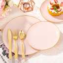 YOUBET 125PCS Pink Plastic Plates - Pink Disposable Plates With Gold Rim - Pinks and Gold Plates Include 25 Dinner Plates, 25 Dessert Plate, 75 Cutlery for Party Wedding Birthday Mothers Day