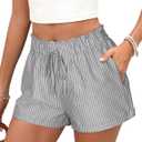 Shorts for Women Striped Elastic High Waisted Shorts Women Casual Trendy Summer Womens Shorts with Pockets (X-Large, Grey)