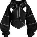 Pooyikoi Crop Hip Hop Hoodies Women Pullover Spring Autumn Cutout Backless Bandage Short Hooded Sweatshirt Tracksuit M