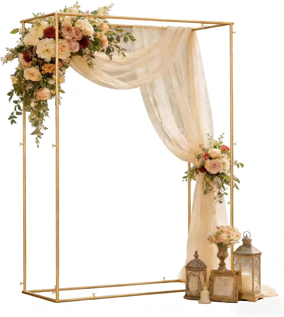 4.95 * 6.56 FT Metal Arbor Frame Stand, Garden Arch Trellis for Plants, Wedding Decor Backdrop Flower Stand, Gold, Double Rectangle