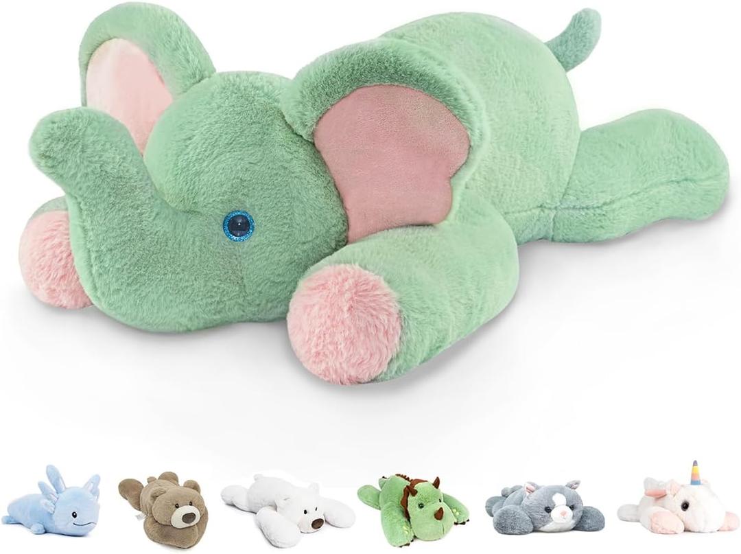 Niuniu Daddy 20" | 3.3 Pound Elephant Weighted Stuffed Animals, Large Pillowfort Plush Animal Toys for Kids Adults, Large Body Pillow for Gifts Presents Birthday Christmas Holiday (Mint Green)