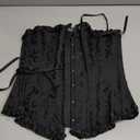 Women's Sexy Satin Corset-Bustier Floral Print Boned Overbust Corset Top Black Satin Waist Cincher (Medium)