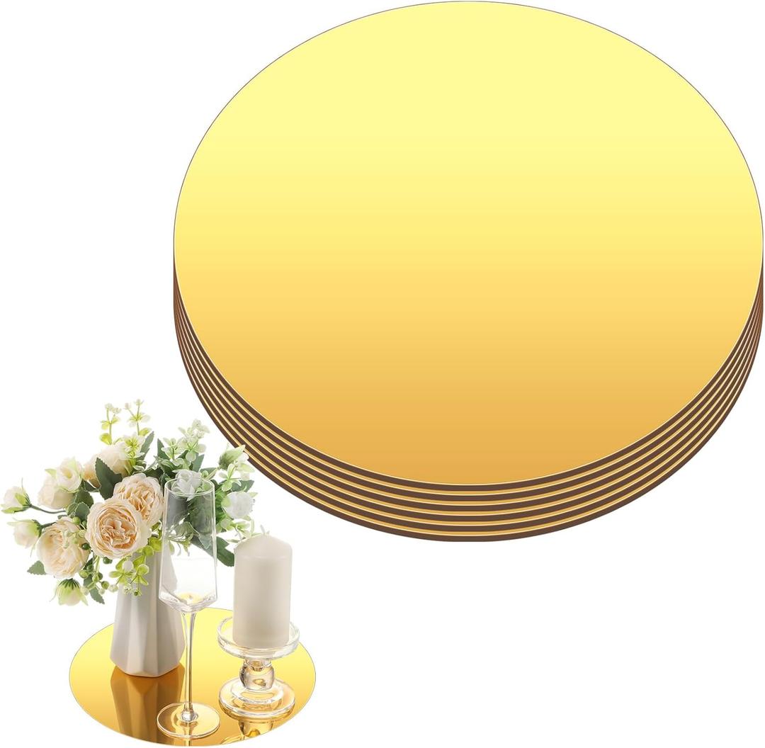 Thyle 6 Pcs 12 Inch Acrylic Round Mirror for Table Centerpieces Circle Mirror Candle Plates for Wall Wedding Table Centerpieces for Christmas Party Decor, Thickness 1 mm (Gold)