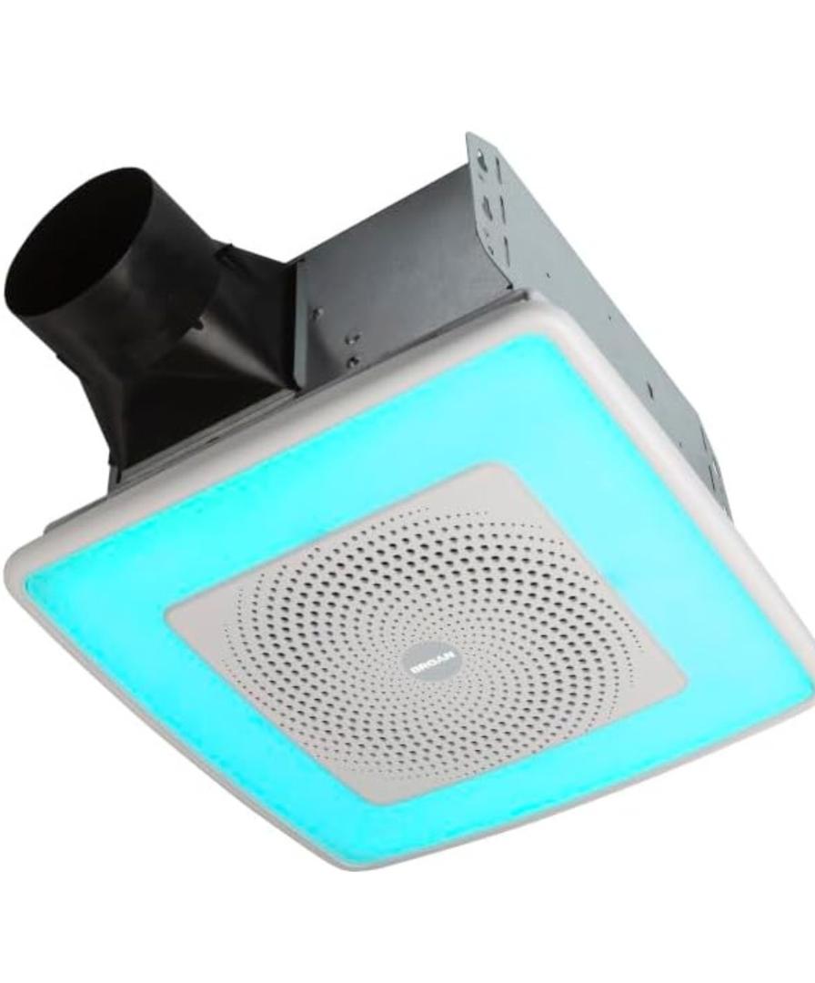 Broan-NuTone ChromaComfort Bathroom Exhaust Fan with Bluetooth Speaker, Powerful 110CFM/1.5 Sones, 24-color LED Light, SPK110RGBL, Wall Switch, Standard