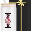 Monogrammed Glass Drinking Cup With Lid Straw Women Thank you Appreciation Gratitude Gifts Female Teacher End of Year School Bus Driver Nurse Pastor Team Mom Coach Crossing Guard Scout Leader Doctor,I