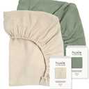 Crib Sheets – Organic Cotton Muslin Fitted Crib Sheet – Standard Size for Baby Boy and Baby Girl 28" x 52" Ultra-Soft and Breathable. 2-Pack (Fog/Roman Green)