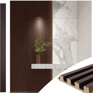 Art3d Slat Wood Wall Paneling for Interior and Ceiling Decoration - Pack of 4pcs + 1pc End-Trim, Size 108 x 5.7in.- Smoked Oak