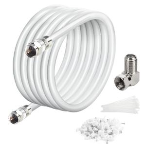 Elecan 30 Ft RG6 Coaxial Coax Cable Connectors Set, Quad Shielded High-Speed Internet 3 GHZ, Broadband Digital TV Aerial, Soft Satellite Cable Extension Double Rubber O-Ring+ Adapter+Ties+Clips-White
