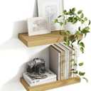 Acovy 16 Inch Floating Shelves, 8 Inch Deep Floating Shelves for Wall, Hanging Shelf with Invisible Brackets, Deep Shelves for Bathroom, Bedroom, Living Room, Oak, Set of 2