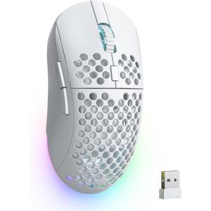 TMKB Wireless Gaming Mouse, 24000DPI Optical Sensor, 180Hrs Battery, Lightweight, 6 Programmable Buttons, RGB Strip, 2.4G/BT5.2/USB-C Wired for PC/Mac/Laptop - Matte White