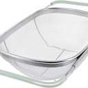 AJIODA Over The Sink Colander, 6 Quarts Stainless Steel Oval Colander with Expandable Rubber Grip Handle, Fine Mesh Strainer Baskets Kitchen Colanders for Strain, Drain, Rinse Vegetables, Large, Mint Green