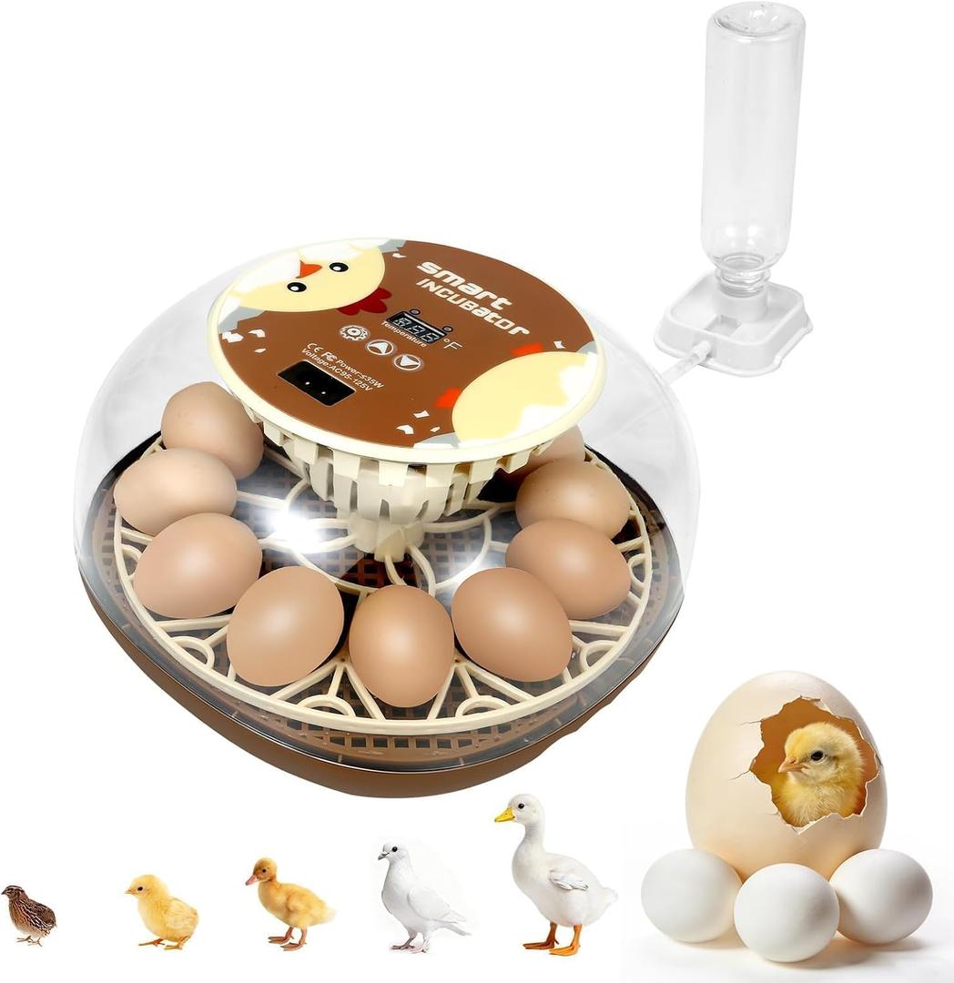 Series I-Automatic 12-Egg Incubator for Beginners, Auto Egg Turn, Steady Self-Regulating Humidity & Consistent Temperature Control for Hatching Chicken, Goose, Duck, Quail, Pigeon(12-Egg-Brown)