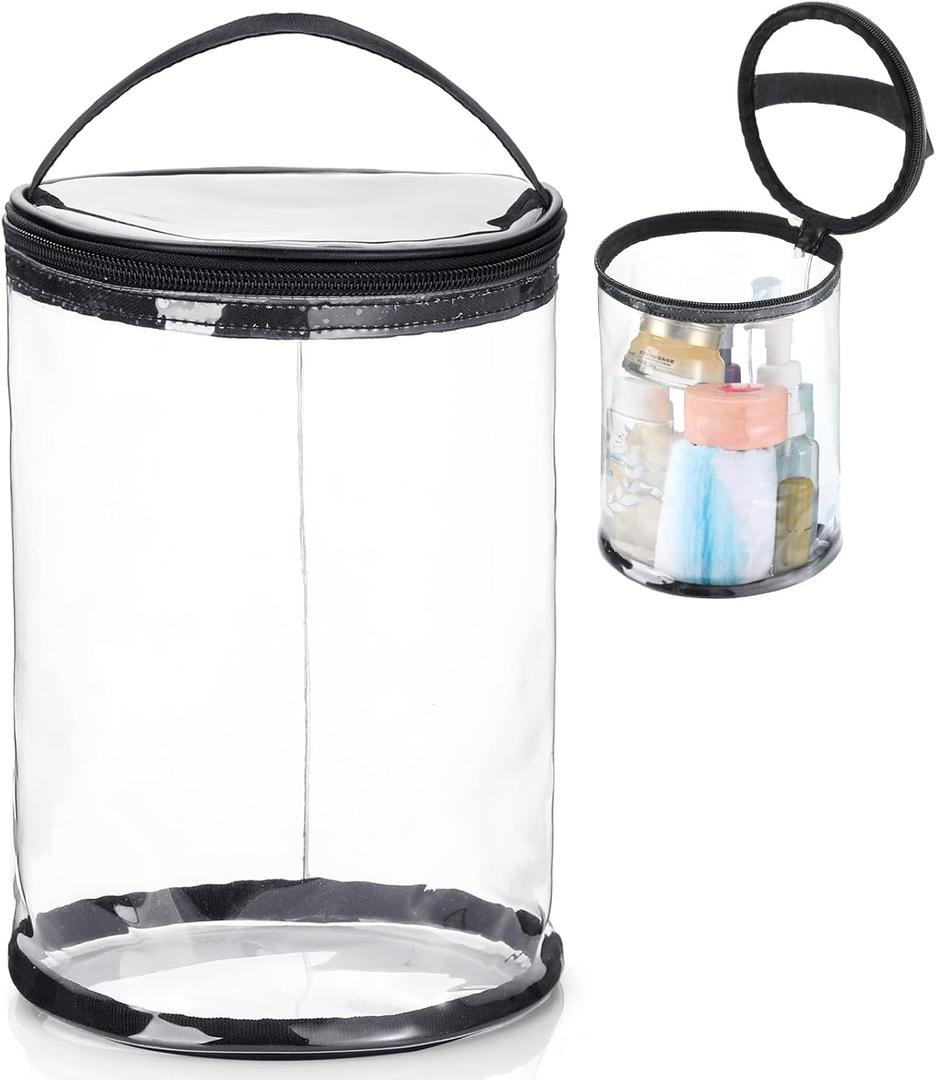 Clear Lotion Bag for Toiletry Cylinder Makeup Bag Heavy Duty Sunscreen Travel Organizer Pouch Waterproof Cosmetic Bag with Handle Zipper Gift for Christmas Beach Pool Airport Women(Black)