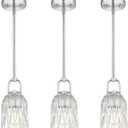 FEMILA 3 Pack Pendant Lights Kitchen Island, Brushed Nickel Glass Pendant Light for Kitchen Island Bedroom Hotel, 4FH83MIL-3PK BN (5", 3 Pack)