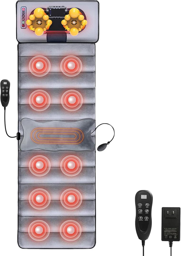 Full Body Massage Mat with Heat & VibrationBack Massager with 10 MotorsMassage Pad with Heat Timer for RelaxationBody Massagers for MusclesIdeal Gift for ParentsLover and Friend