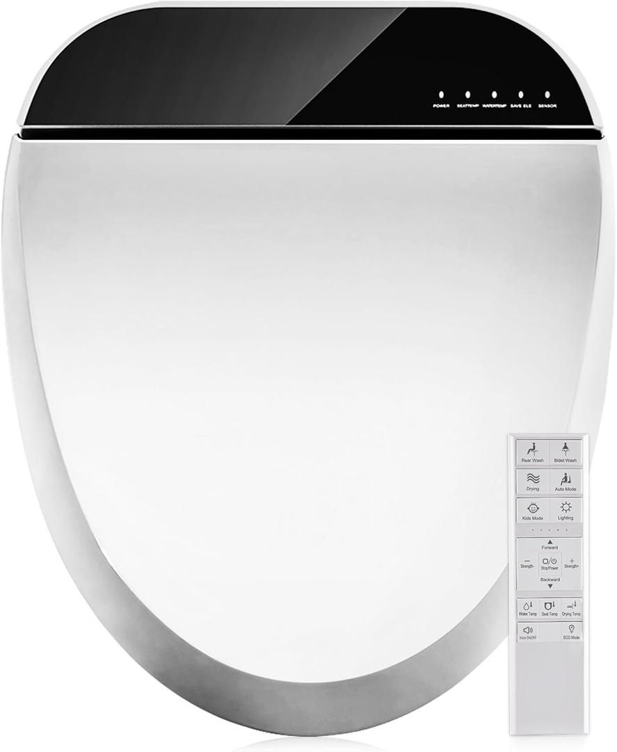 Combier Bidet Toilet Seat with Heated Warm Water & Nozzle Wash, Auto-Dry, Quiet Close Lid, Wireless Remote - Electric Bidet Seat 102DS-B(Round)