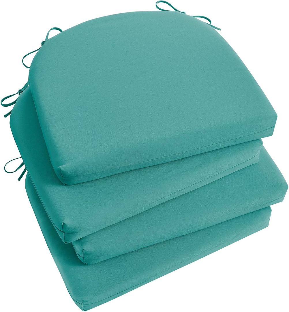 Basic Beyond Outdoor Chair Cushions Set of 4, Outdoor Cushions for Patio Furniture, Water Resistant Patio Chair Cushions with 2 Ties, 17x16x2, Teal