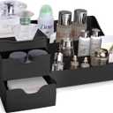 Mantello Modern Minimalist Black Bathroom Organizer - 9 Compartment Countertop Sink Tabletop Caddy for Men Women - Makeup Skincare Toiletries Organizer