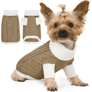 Lorehelina Dog Sweater for Medium Dogs Argyle Cable Knit Turtleneck Pullover Winter Clothes for Boys Girls Stretch French Bulldog Dachshund Corgi Pug Beagle Christmas Pet (L, Brown)