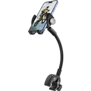 Gooseneck Phone Holder for Wheelchair, Stroller, Golf Cart, Boat, Mic Stand, Indoor Cycling Bike, Gym Bicycle Handlebar Clamp for iPhone Air 17 Pro Max 16 15 14 13 12 Plus, S25, 4.7 to 7" Smartphones