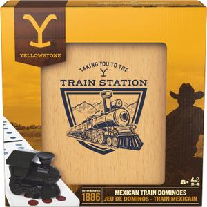 Spin Master Games, Yellowstone Mexican Train Dominoes Set, Classic Family Tile Board Game in Wood Case, Modern Dominoes Set for Adults with Trains, 2-8 Players, for Ages 8 & Up