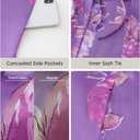 BABEYOND Women's Kimono Robe Long Satin Silky Floral Lightweight Bridesmaid Wedding Bachelorette Party Robe (Purple)