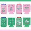 12pcs Mahjong Party Can Coolers, Neoprene Pink and Green Can Sleeve Holder Mahjong Gifts Party Decorations Supplies for Soda Beverage