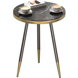 DYZAIMAX Round Coffee Table for Living Room, Bedroom, Balcony - 21.7" x 19.7" Space-Saving Black Marble-Textured Top, Sturdy Metal Frame with Black & Gold Finish | Premium Baked Paint, Easy Assembly