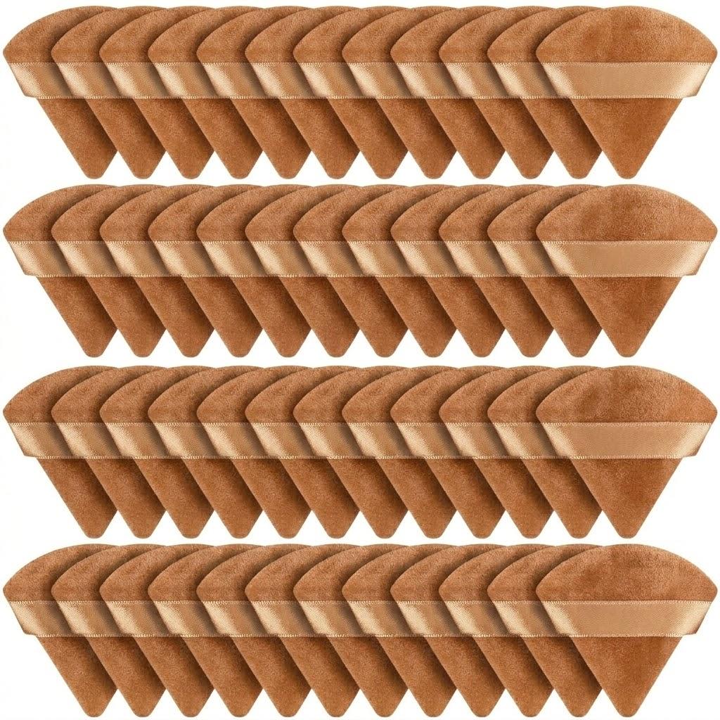 Suclain 48 Pcs Velour Triangle Powder Puff Soft Velour Makeup Puff for Face Powder Makeup Triangle Sponges for Wet and Dry Cosmetic Foundation Loose Mineral Body Tool(Brown)