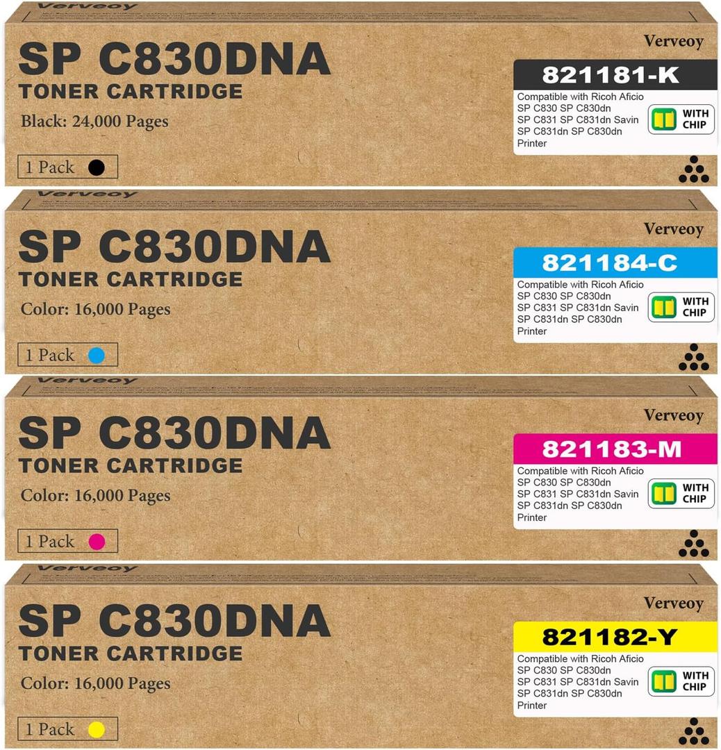 SP C830DN Toner Cartridge Replacement for Ricoh 821181 821182 821183 821184 Toner for Aficio SP C830 SP C830dn SP C831 SP C831dn Savin SP C831dn SP C830dn printer (4-Pack, Black Cyan Yellow Magenta)