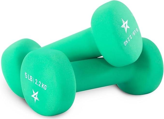 Yes4All Neoprene Coated Dumbbell Hand Weight Sets of 2 - Dark Green - 5.0 lbs - Pair, Anti-roll, Anti-Slip, Hexagon Shape