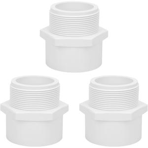 3Pack 2" PVC Male Adapter Pipe Fittings, 2-Way PVC Hose Adapter Coupling with 2-Inch Male Hose Thread, Schedule 40, White