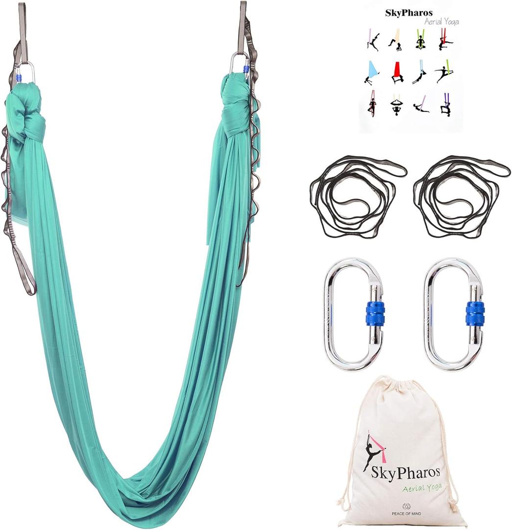 5.5 Yards Aerial Silks Yoga Swing Set - Aerial Yoga Hammock Kit Anti-Gravity Flying for Fitness, Low/Non Stretch Nylon Tricot Fabric Hardware Included for Dance 