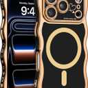 BENTOBEN Magnetic for iPhone 17 Pro Max Case 6.9" 2025, Cute Luxury Curly Wavy Bumper [Compatible with Magsafe] [Full Camera Protection] Slim Shockproof Protective Girls Women Phone Cover, Black/Gold