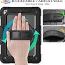 SEYMAC stock Case for iPad 6th / 5th Generation Case/Air 2 / Pro 9.7 inch, Heavy Duty Protective with Screen Protector, with Pencil Holder, Hand Strap, Shoulder Strap, 360 Rotate Stand, Black