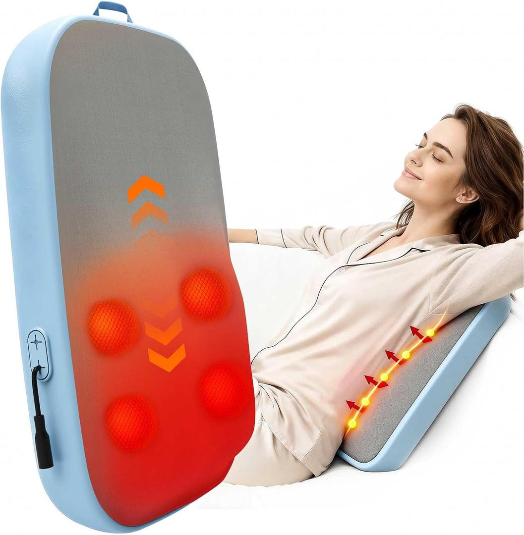 Solucky Back Massager for Pain Relief Deep Tissue, Back Massager with Heat, Deep Kneading Massage for Back, Adjustable Intensity & Dual Modes, Red Light Heating Therapy, 12V Corded for Home & Office