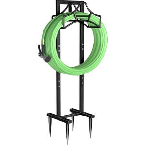 Garbuildman Garden Hose Holder With 4 Spikes, Freestanding Metal Hose Stand for Outdoor Garden, Detachable Hose Storage Rack for Lawn & Yard, Volcano Black